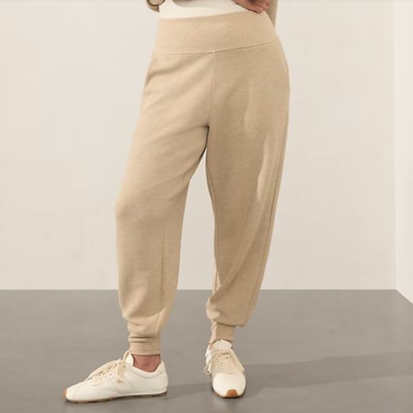 ATHLETA NWT Coaster Luxe TencelCotton Waffle High Rise Jogger L DUNE HEATHER TAN - Picture 1 of 3